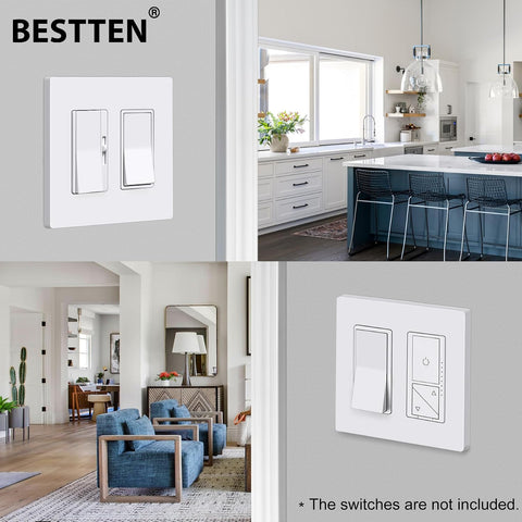 [4 Pack] BESTTEN 2 Gang Screwless Decorator Wall Plate, Mid-Size H4.88" x W4.93", USWP6 Gloss Snow White, Faceplate Cover for Decorative Receptacle Outlet & Switch