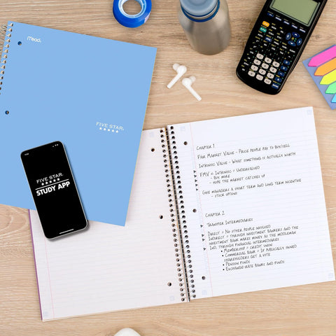 Five Star Spiral Notebook + Study App, 1 Subject, College Ruled Paper, 8.5" x 11", 100 Sheets, Blue (Color May Vary) (72565)