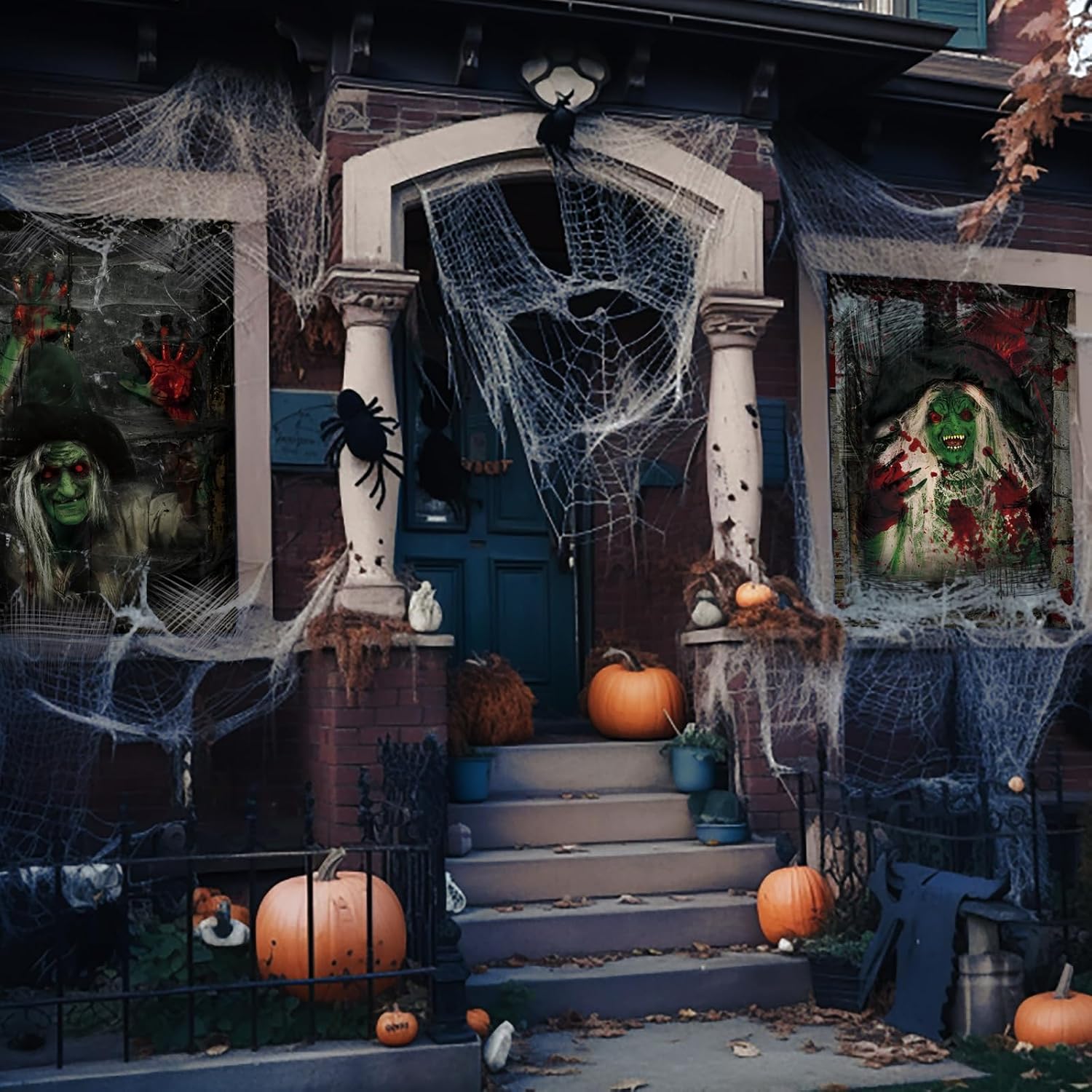 Newwiee 2 Pcs Halloween Window Cover Decor, Green Witch Curtain Outdoor