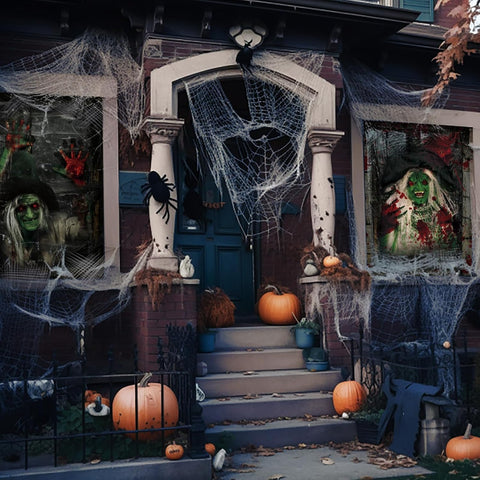 Newwiee 2 Pcs Halloween Window Cover Decor, Green Witch Curtain Outdoor