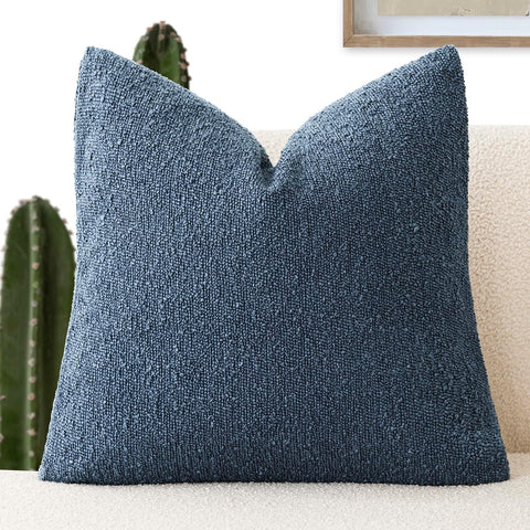 Foindtower Decorative Textured Boucle Throw Pillow Covers Accent Solid Pillow Cases Neutral Soft Cozy Couch Cushion Case for Chair Sofa Bedroom Living Room Home Decor 20x20 Inch,1PC,Dark Blue