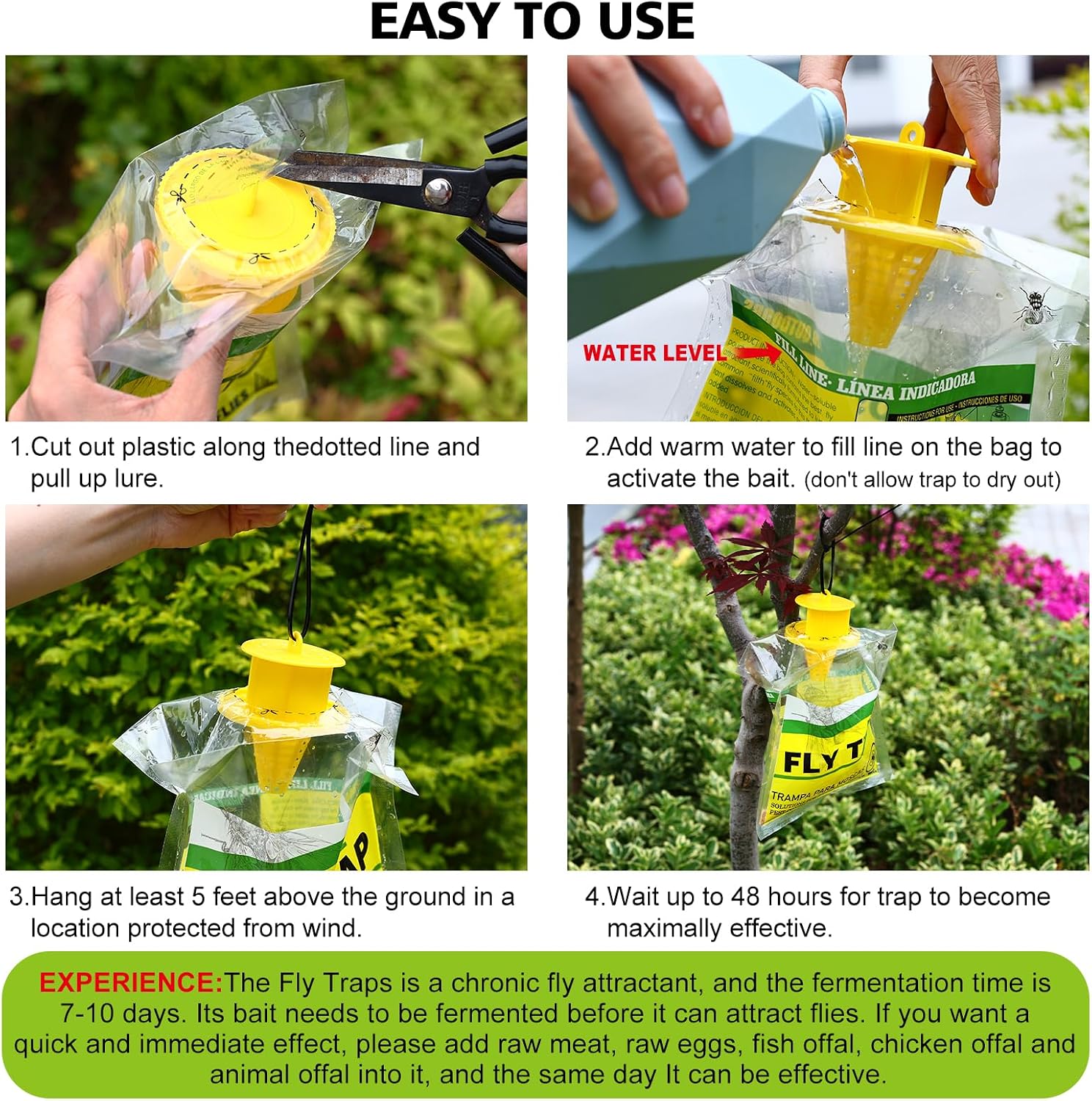 8 Pack Outdoor Hanging Fly Traps, Disposable Flies Killer Trap Bag Catcher