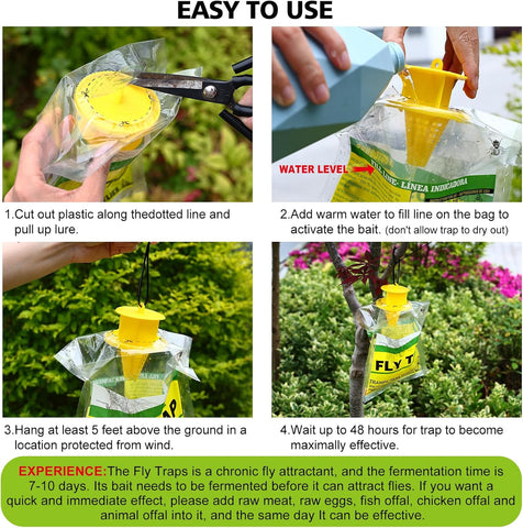 8 Pack Outdoor Hanging Fly Traps, Disposable Flies Killer Trap Bag Catcher