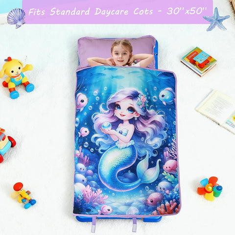 Lasoftan Toddler Nap Mat with Pillow and Blanket, Extra Large Rolled Napping Mats,Slumber Bags for Boys Girls,Kids Sleeping Bag for Daycare, Preschool Travel Camping