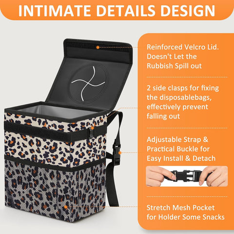 Vankor Car Trash Can with Lid Leak Proof Car Accessories for Women