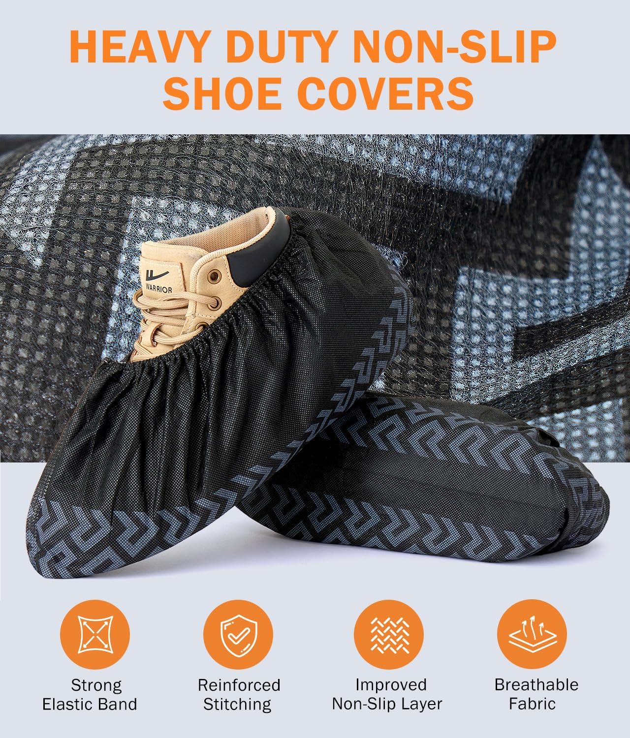 X-Large 100 Pcs Shoe Covers Disposable Non-Slip, Breathable Shoe Covers for Indoors, Slip-resistant, Durable, Non-Woven Booties for Shoes Covers,Stretchable Fits Up To13 US Men,Black