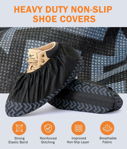 X-Large 100 Pcs Shoe Covers Disposable Non-Slip, Breathable Shoe Covers for Indoors, Slip-resistant, Durable, Non-Woven Booties for Shoes Covers,Stretchable Fits Up To13 US Men,Black