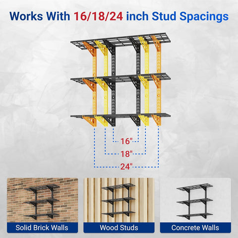 FLEXIMOUNTS 3-Tier 1x3ft Garage Storage Wall Shelving, Height Adjustable
