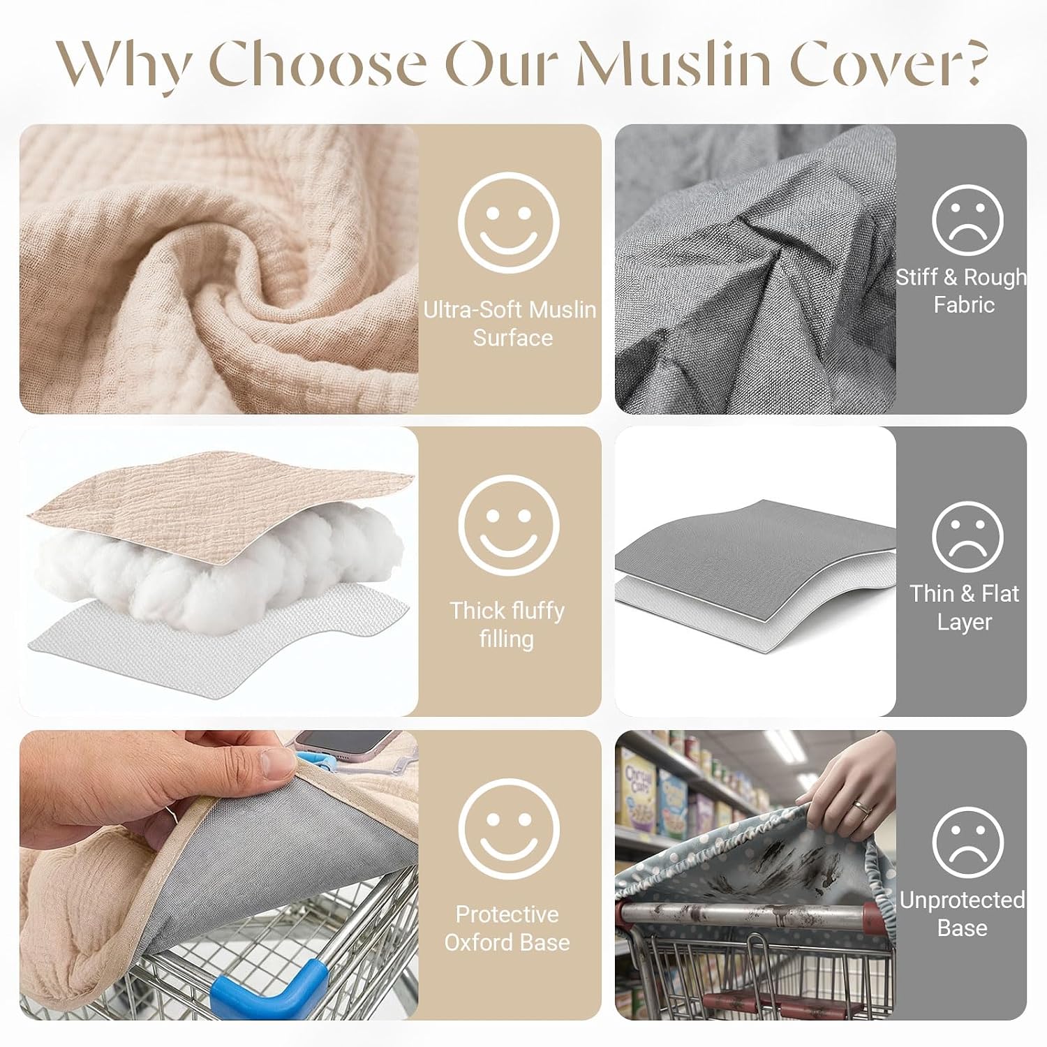 Muslin Shopping Cart Cover for Baby Soft Breathable Full Coverage