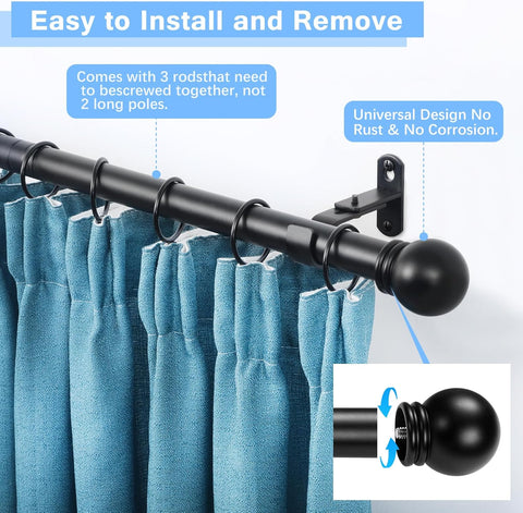 Curtain Rods for Windows 16-48", 1 In Black Curtain Rod, 2 Pack