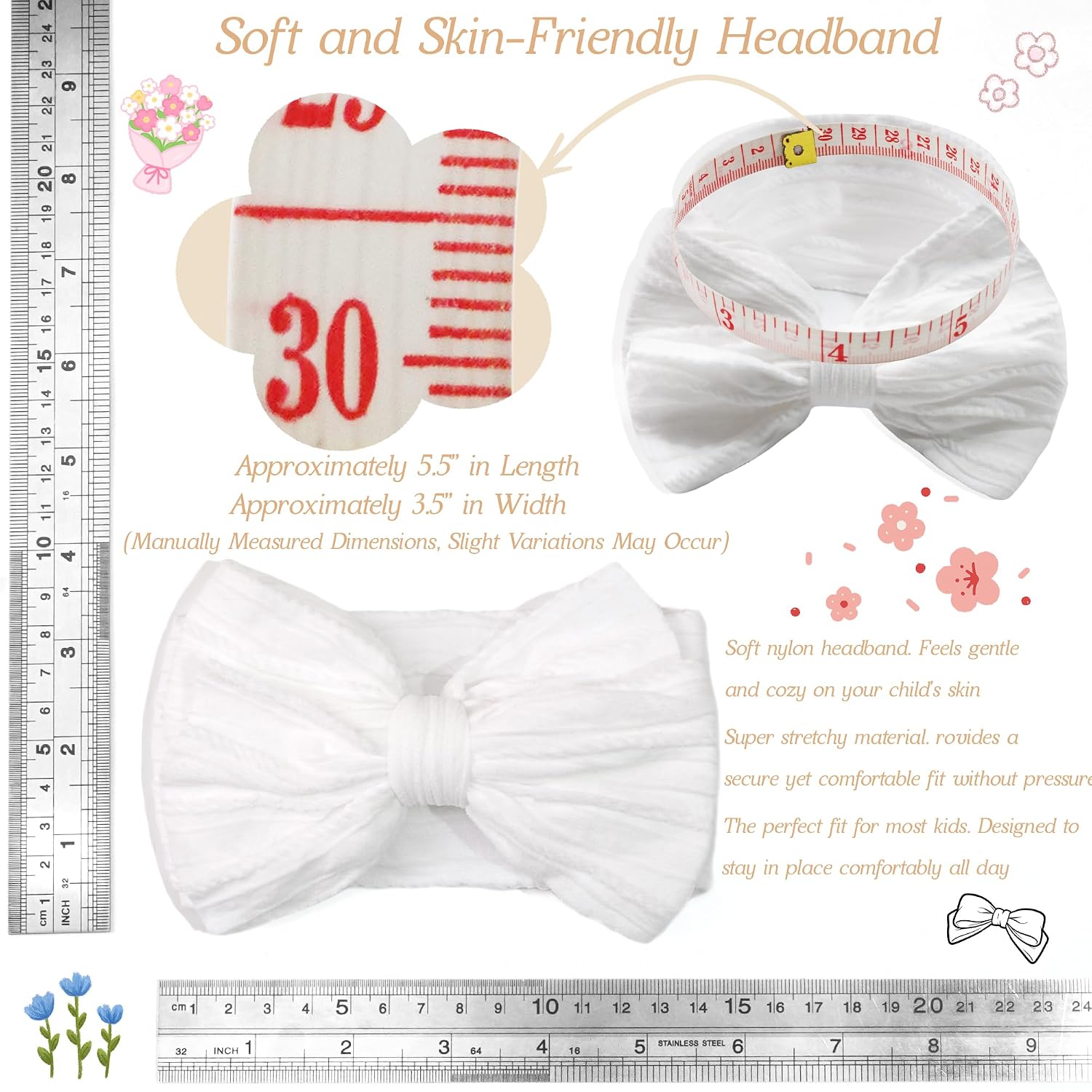 CÉLLOT 6 Pcs Baby Bows Headbands Nylon Hairbands Baby Girl Bows Hair Accessories for Newborn Infant Toddler Essentials (Classic Pink Series)
