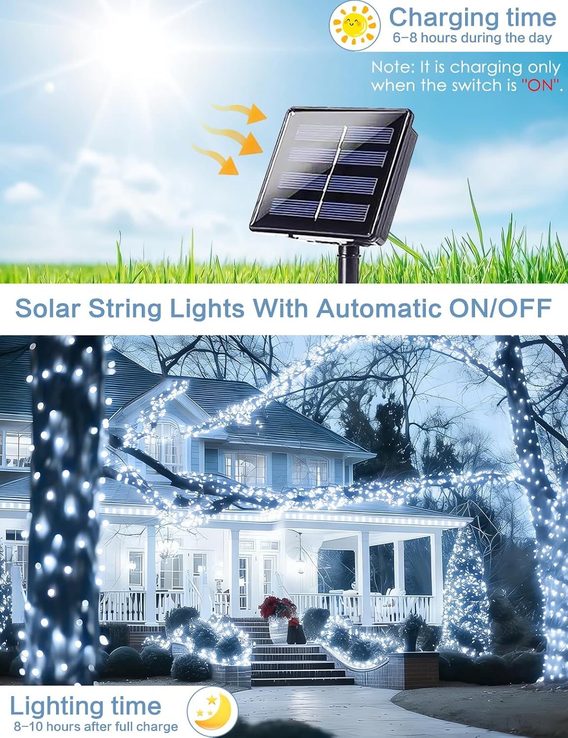 Solar String Lights Outdoor, 2Pack 144FT 400LED Fairy Lights, White
