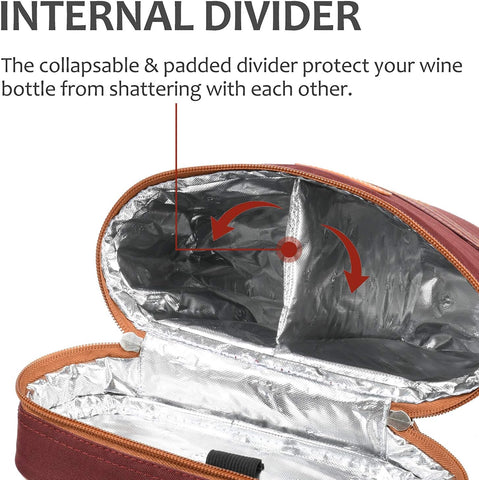 Tirrinia 2 Bottle Insulated Wine Tote Carrier Bag