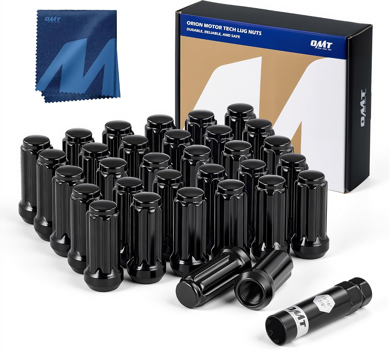 OMT M14x1.5 Lug Nuts with Cone Seat, 32pcs Lug Nuts Set with 1 Socket Key