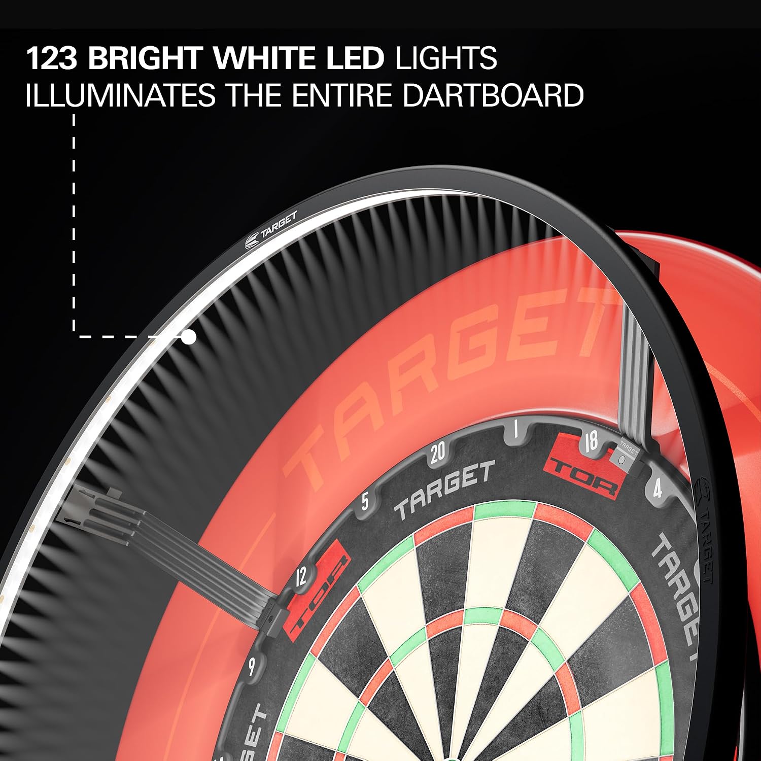 Target Darts Corona Vision Dartboard Lighting System, Black Frame | White LED Dart Board Surround Ring Light with Magnetic Feet | Shadow Eliminating Dartboard Light | Professional Darts Accessories