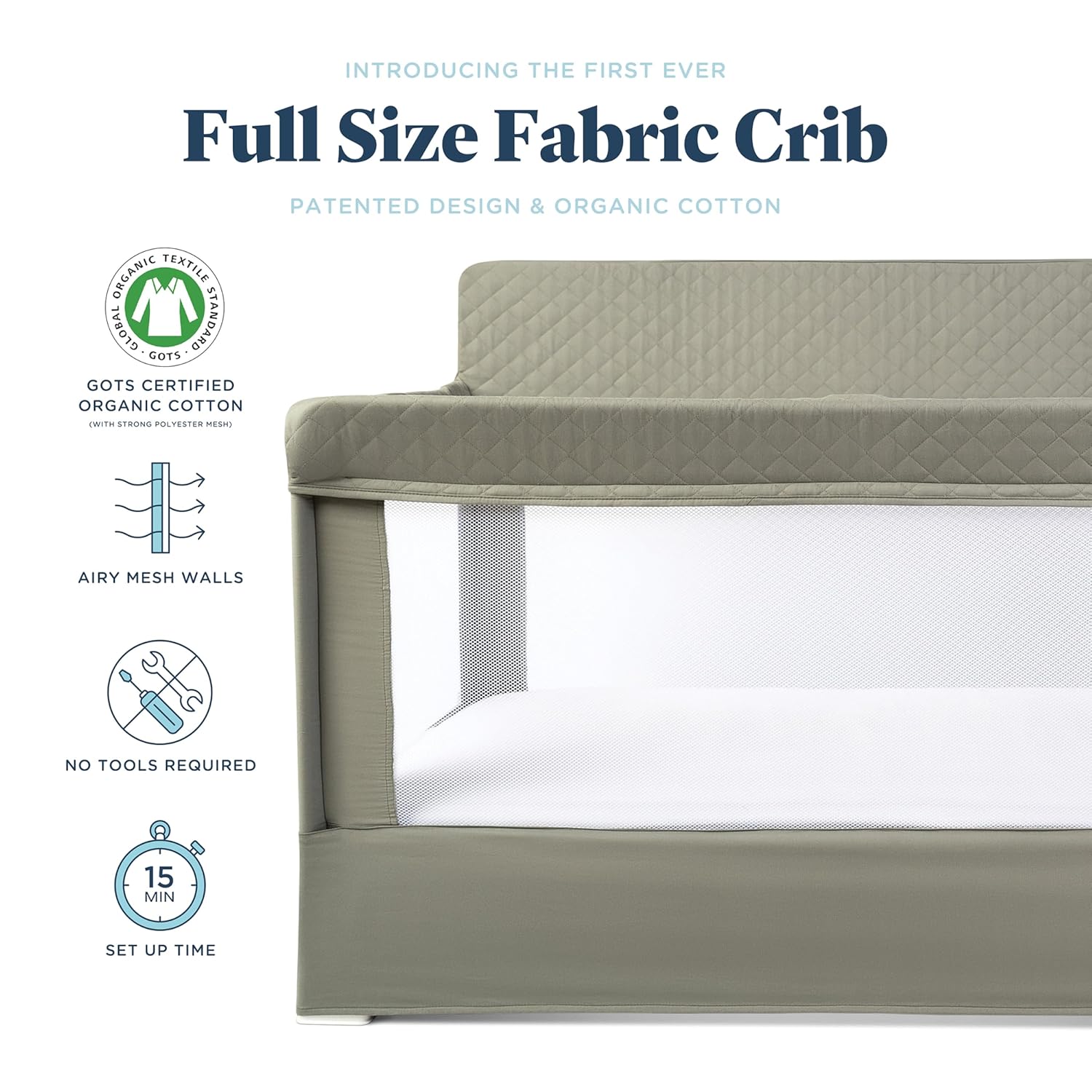 Baby Delight Lunaire Organic Full Size Crib, Organic Sage
