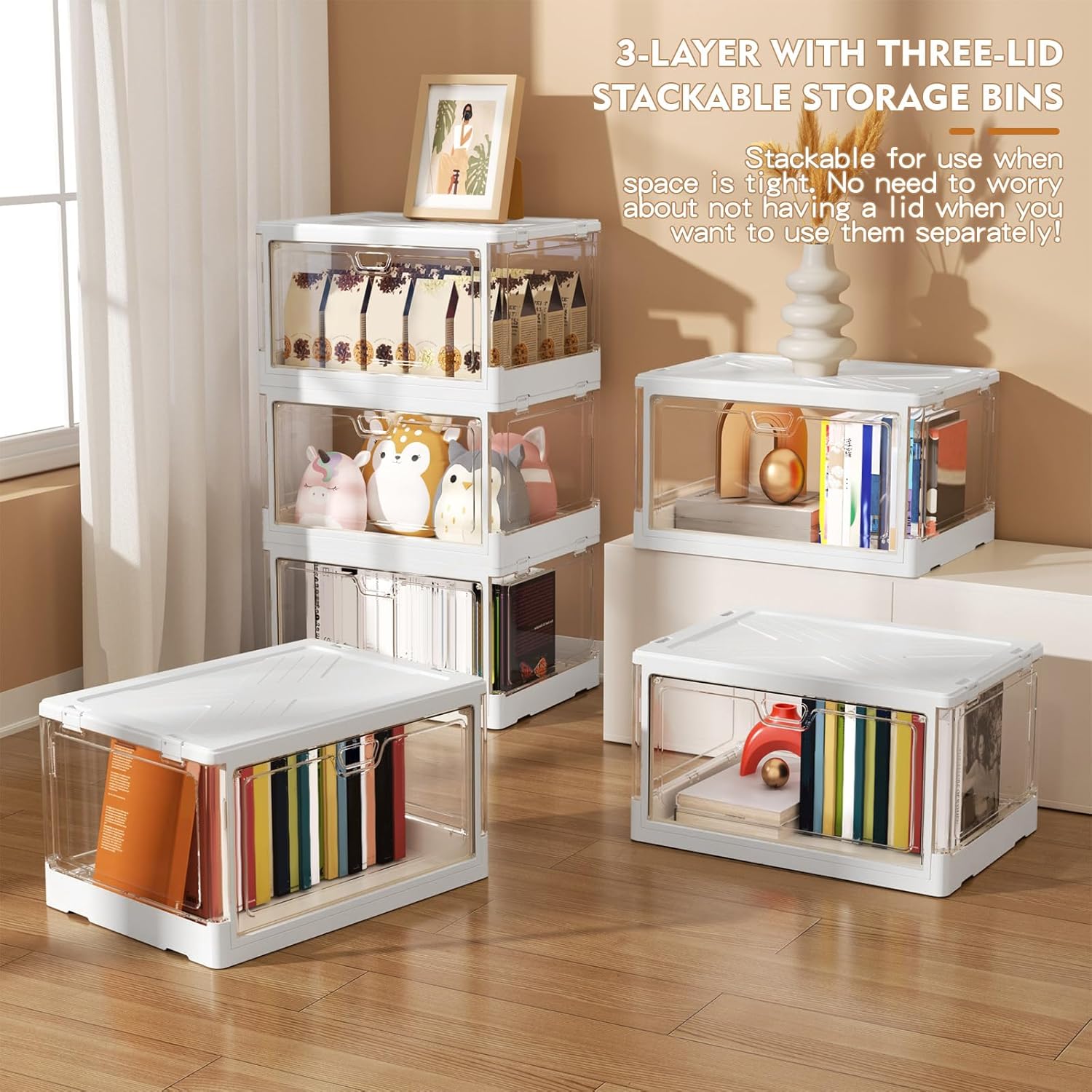 Kmiectse Clear Storage Bins with Lids 3 Pack 【Stackable & Sturdy】