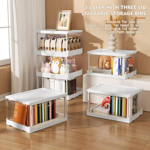 Kmiectse Clear Storage Bins with Lids 3 Pack 【Stackable & Sturdy】