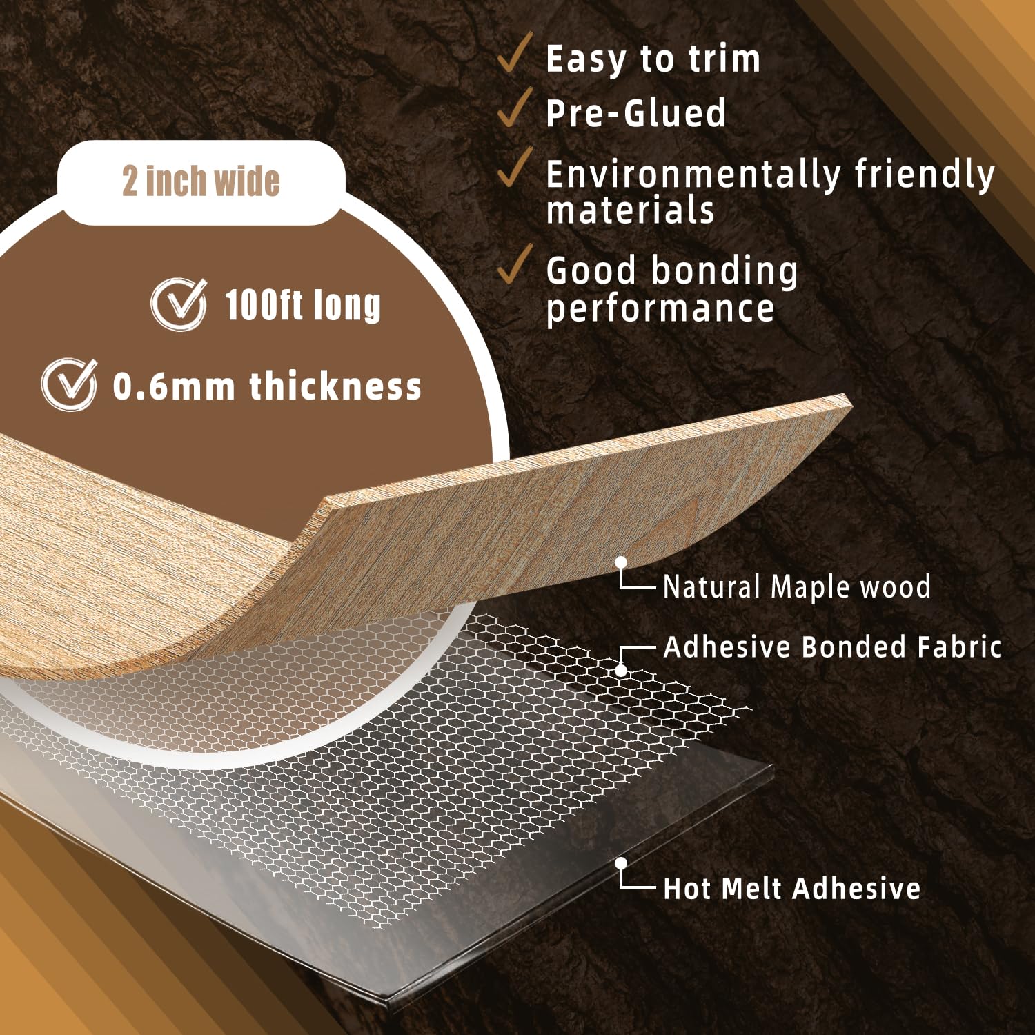 GSCIT Club Maple Edge Banding, 2 inch x 100ft Wood Edge Banding Pre-glued Flexible, Veneer Tape Banding for Cabinet Repair Furniture Restoration