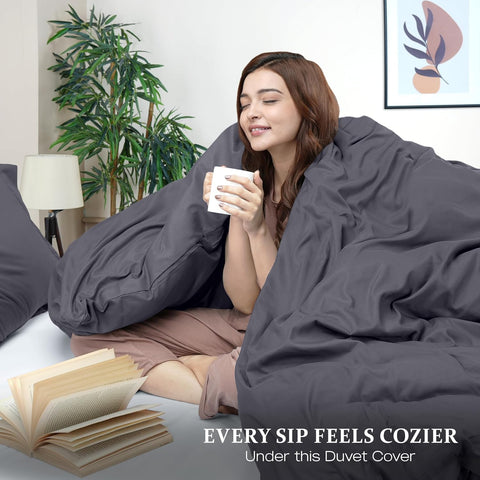 Duvet Cover King, 3 Piece Cotton Like Polyester with Zipper Closure, Grey