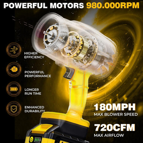 Cordless Leaf Blower for DEWALT 20V Max Battery, 720-CFM 180-MPH Handheld Electric Brushless Dust Blower with Light, Battery Powered Leaf Blowers for Patio, Lawn Care, Leaves (4.0Ah Battery Included)