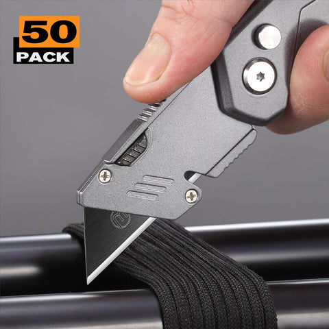 M MEEPO Utility Knife Blades, Never Rust, Blackened SK-5 Steel, 50-Pack