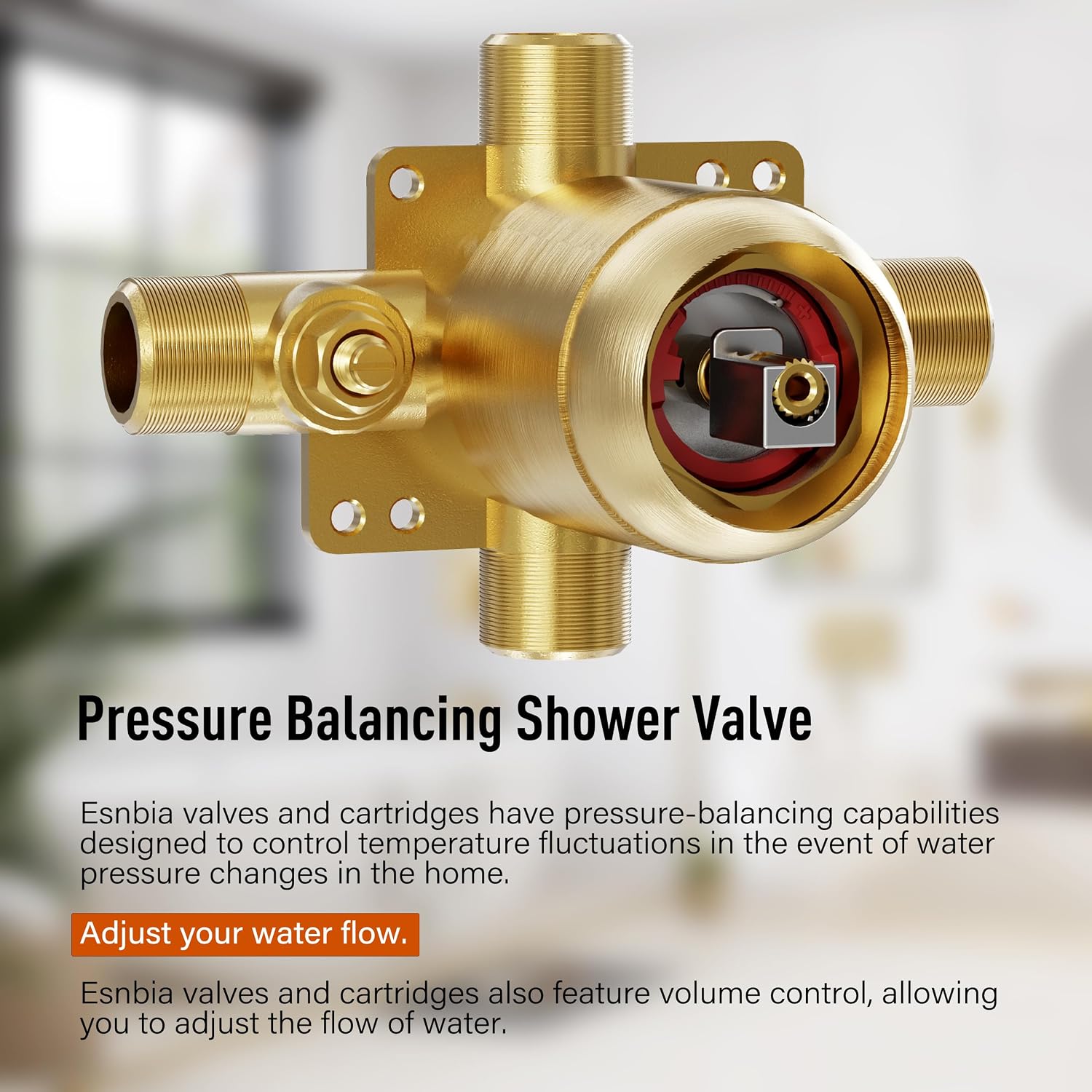 Esnbia Shower Tub Kit, Tub and Shower Faucet Set（Valve Included) with 6-Inch Rain Shower Head and Tub Spout, Single-Handle Tub and Shower Trim Kit,Brushed Gold
