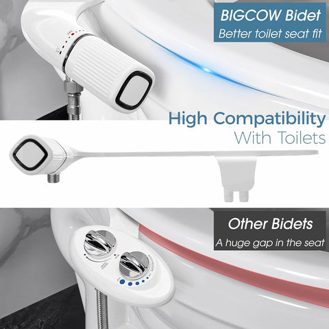 BIGCOW Ultra-Slim Bidet Attachment for Toilet - Dual Nozzle (Frontal & Rear Wash) with Adjustable Cold Water Pressure and Stainless Steel Inlet - Hygienic Solution for Fresh Cleanliness, Black 1 Pcs