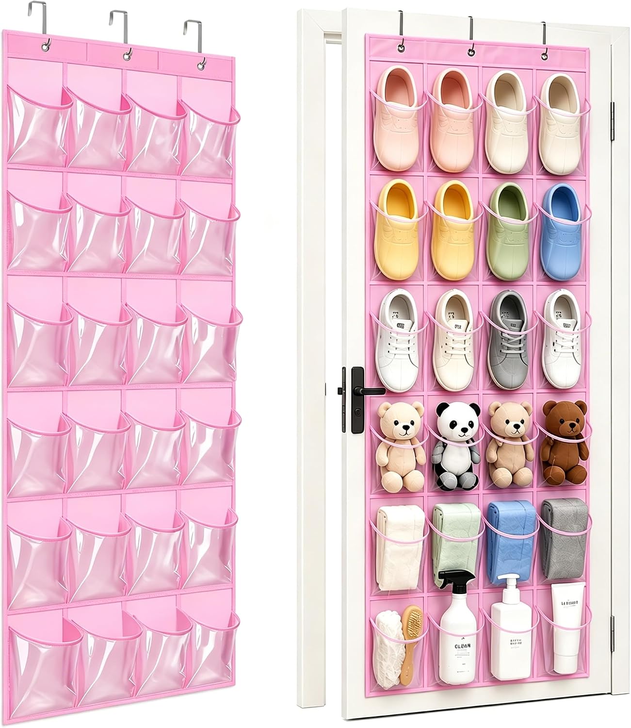 Over-the-Door Kids Shoe Organizer Pink Shoe Rack for Door