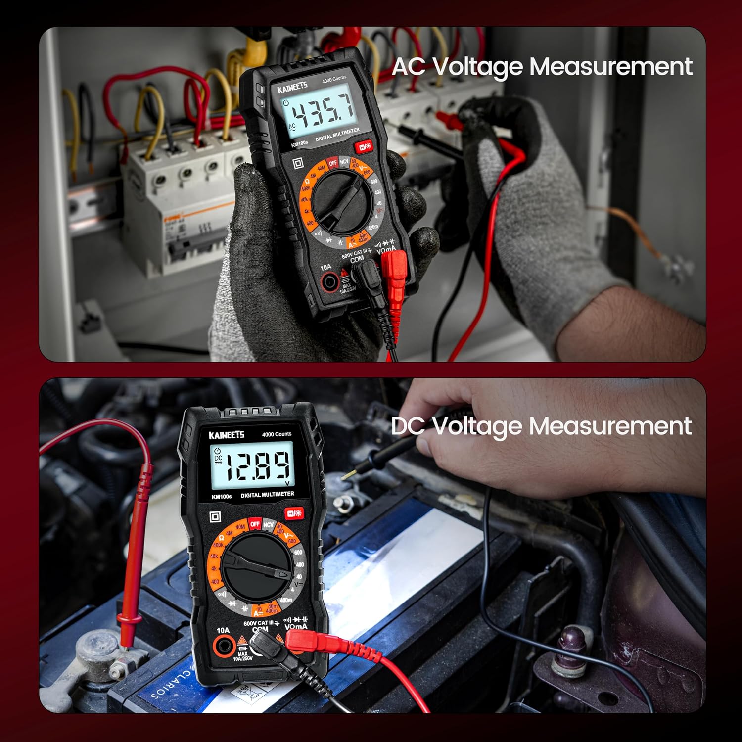 KAIWEETS Digital Multimeter 4000 Counts, Voltage Tester with Accurate Ohm Volt Amp Readings, DC/AC Voltmeter Clearly Measures Resistance Continuity Diode Capacitance NCV for Household and Automotive