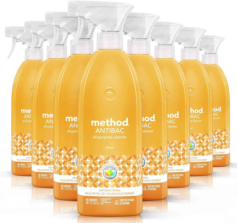 method All-Purpose Cleaner Spray, Citron, 28 fl oz, 8 Pack | Antibacterial Cleaner Kills 99.9% of Household Germs, Cleans and Sanitizes in One Step, Tough on Grease, Easy on Surfaces