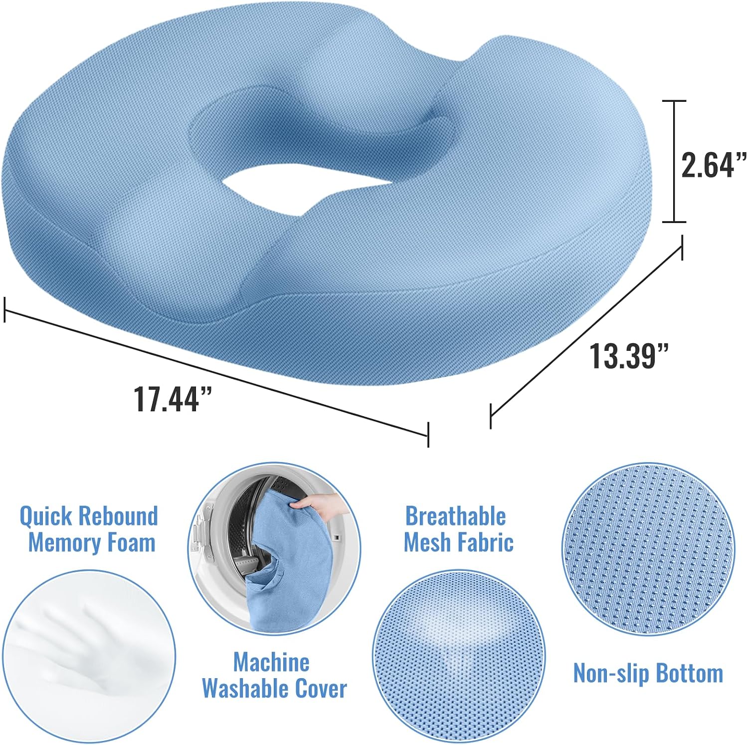 CloudBliss Donut Pillow Stadium Seat Cushion for Tailbone Pain Relief and Hemorrhoids, Memory Foam Seat Chair Cushion, Portable Seat Cushions for Bleachers, Car, Home & Office