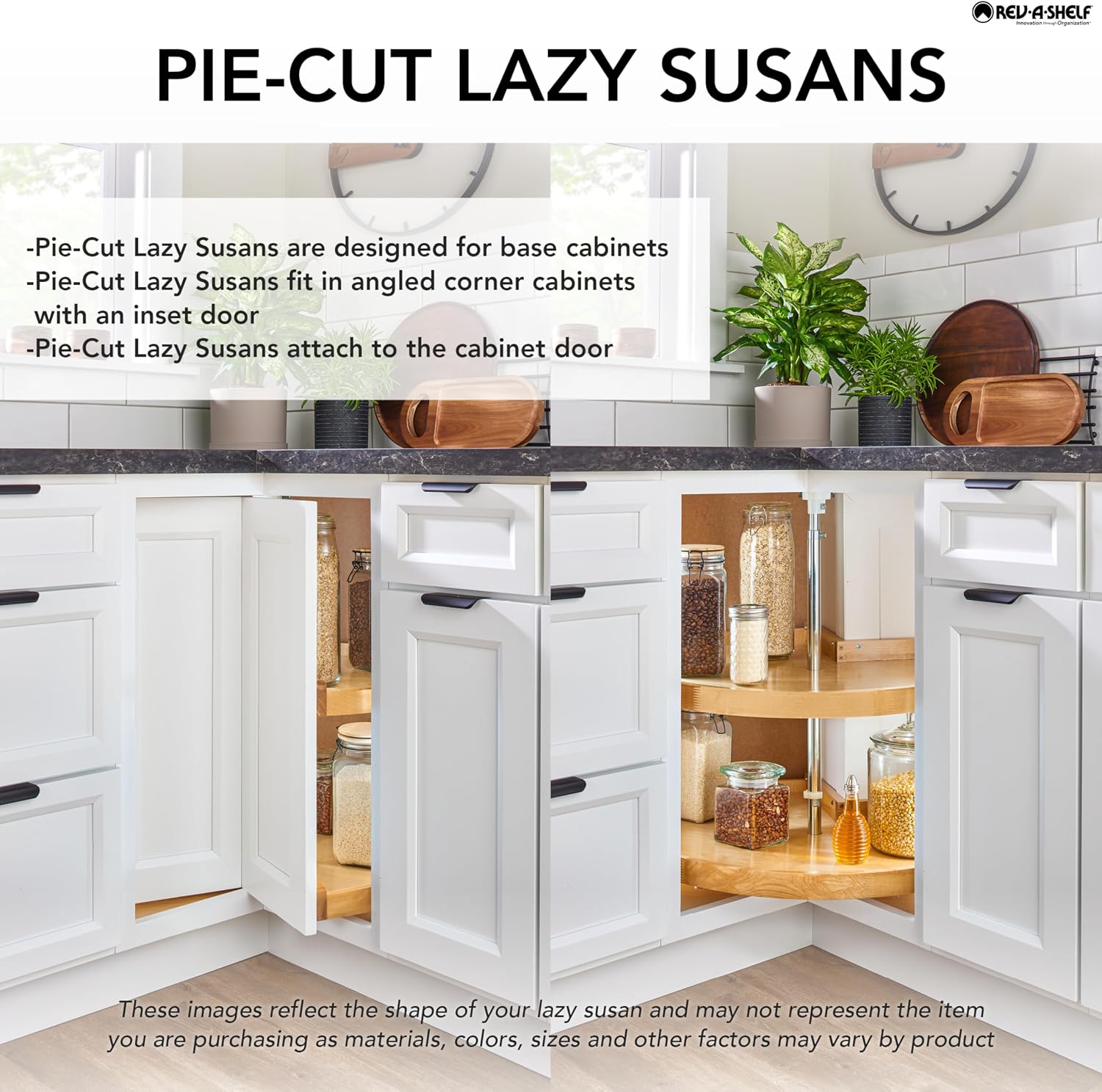 Rev-A-Shelf 2 Tier Pie-Cut Plastic Lazy Susan for Corner Base Cabinets, 28"