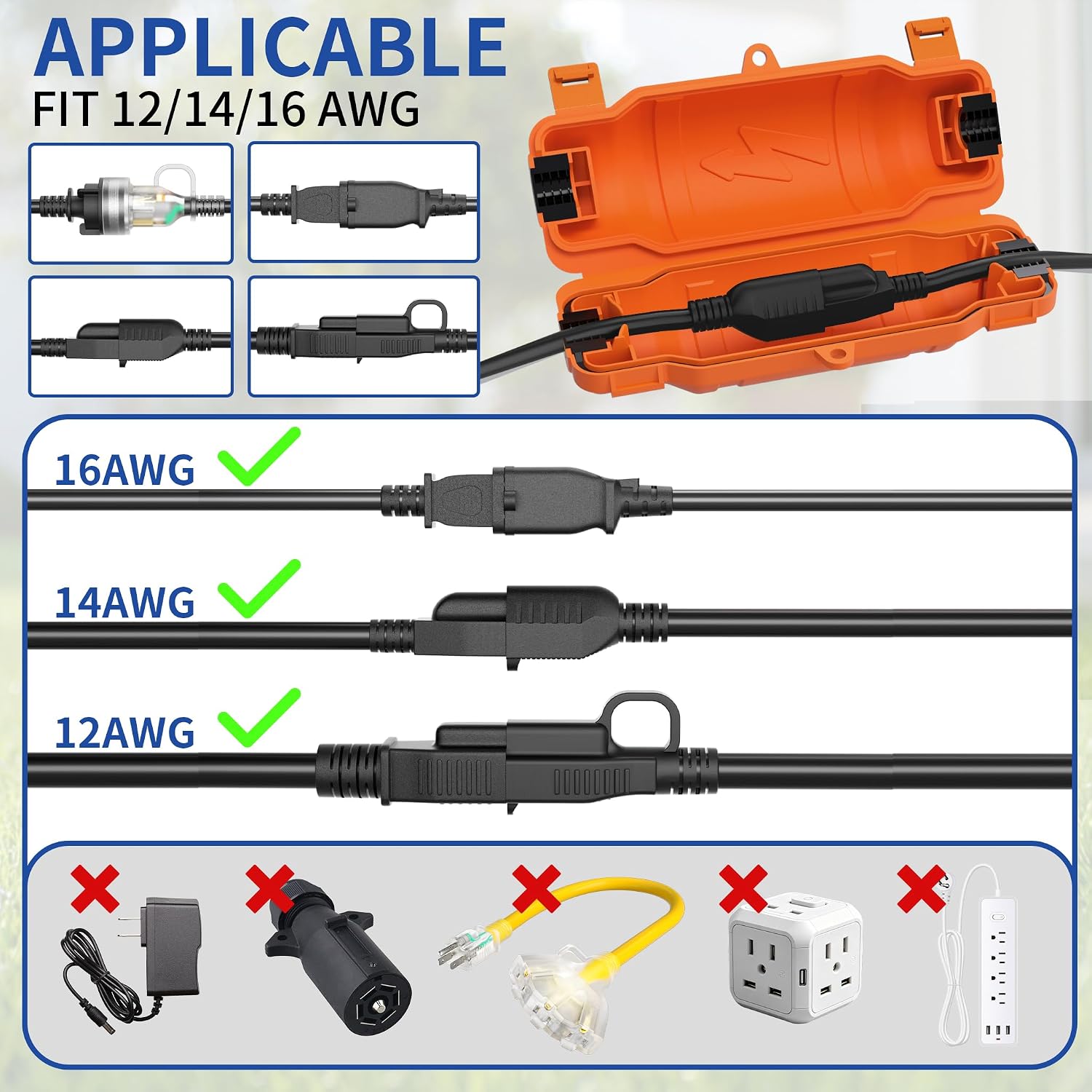 6 Pack Outdoor Extension Cord Safety Cover, Waterproof, Orange