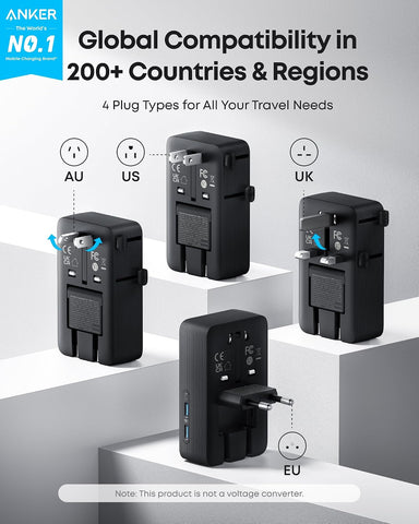 Anker Nano Travel Adapter, 2 USB C Universal Charger, 20W, 1× 2-Pin AC