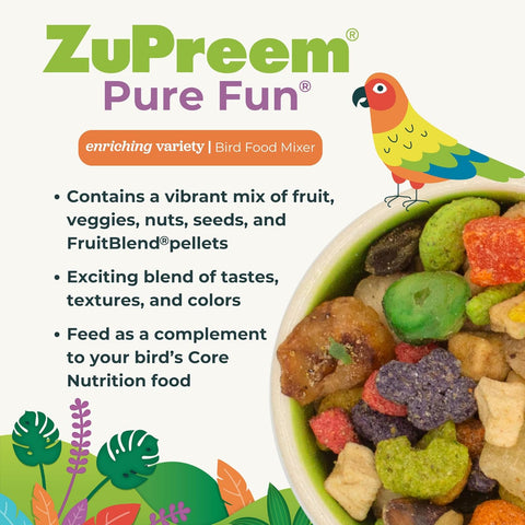 ZuPreem Pure Fun Bird Food, Cockatiel, Lovebird, Quaker, Small Conure, Lorikeet, Bird Seed and Pellets Blend for Medium Birds, ZuPreemEnriching Variety, Made in USA, Cockatiel Food, (Medium, 2 lb bag)