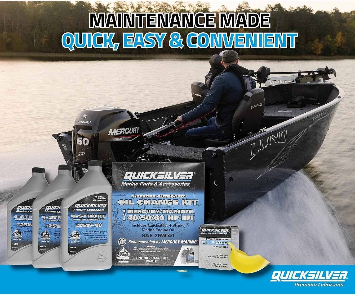 Quicksilver 4-Stroke Oil Change Kit – for Mercury Outboard Engines – 15, 20, 25, 30, 40, 50, 60, 75, 90, 115, 150, 175, 200, 225, 250, 300, 350, 400 HP