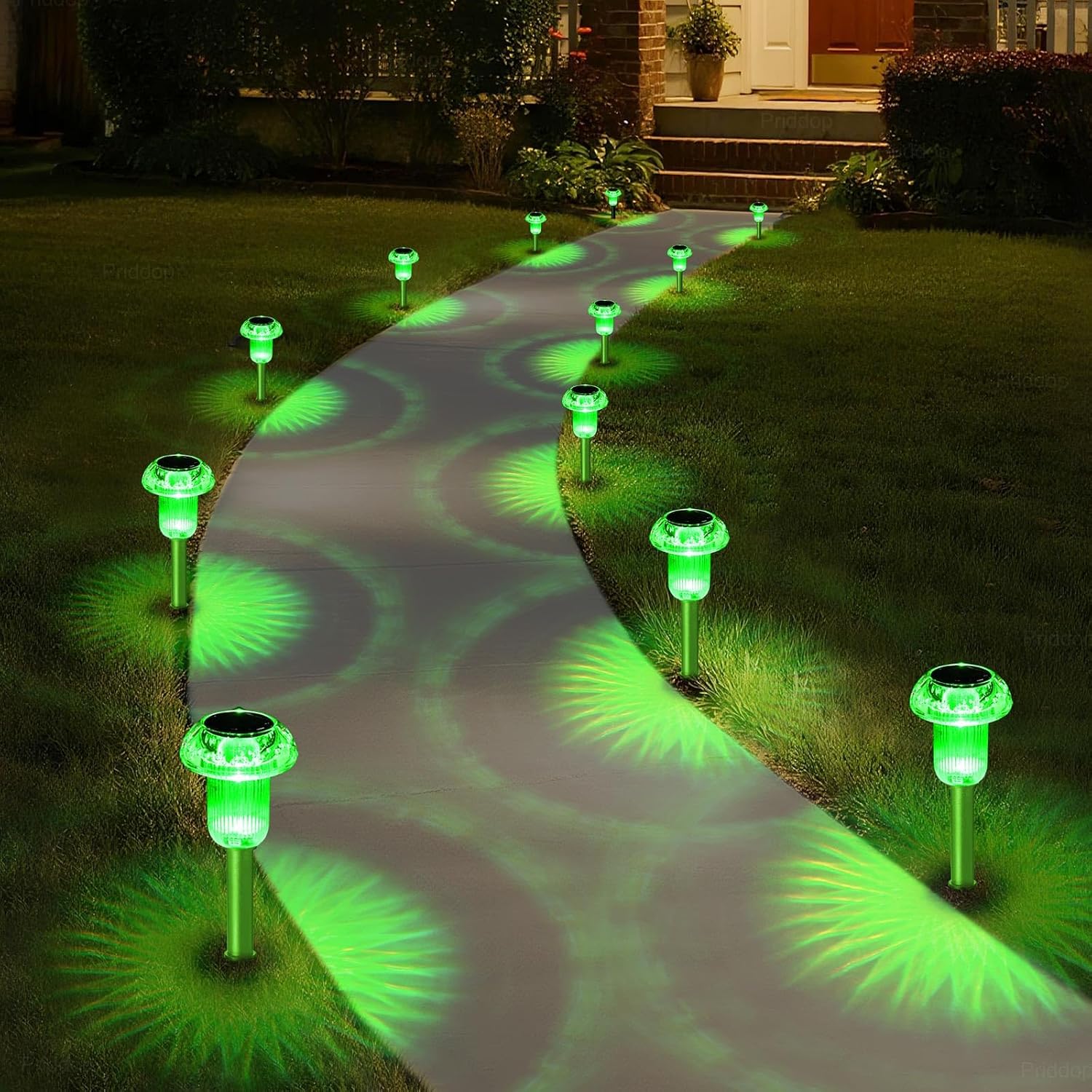 Priddop Solar Lights Outdoor Waterproof 8 Pack LED Green Stake Mushroom