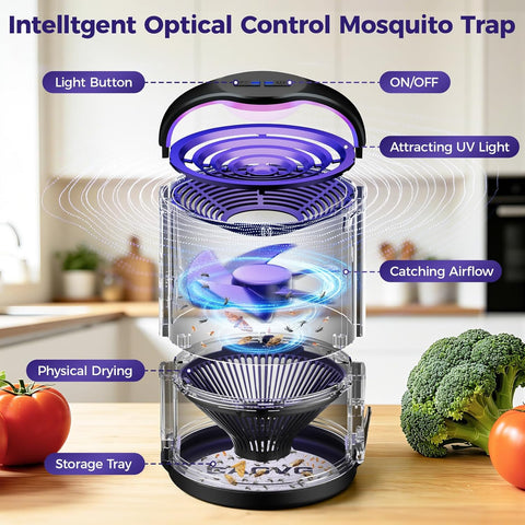 Fly Trap Indoor, Fruit Fly Traps for Indoors Suction & Adjust Light, Black