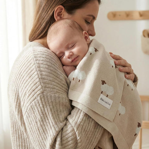 Baby Swaddle Blanket - 100% Luxury Cotton Knit Soft Cozy Lightweight Unisex Receiving Stroller Quilt Blanket for Shower Gift Registry for Newborns Infants Toddlers (Sheep - Khaki)