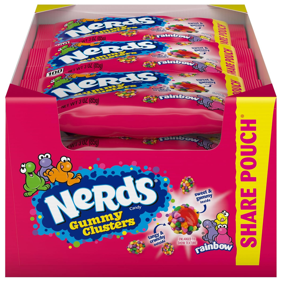 NERDS Gummy Clusters Rainbow Candy, Crunchy & Gummy, 3 oz, 12 Pk