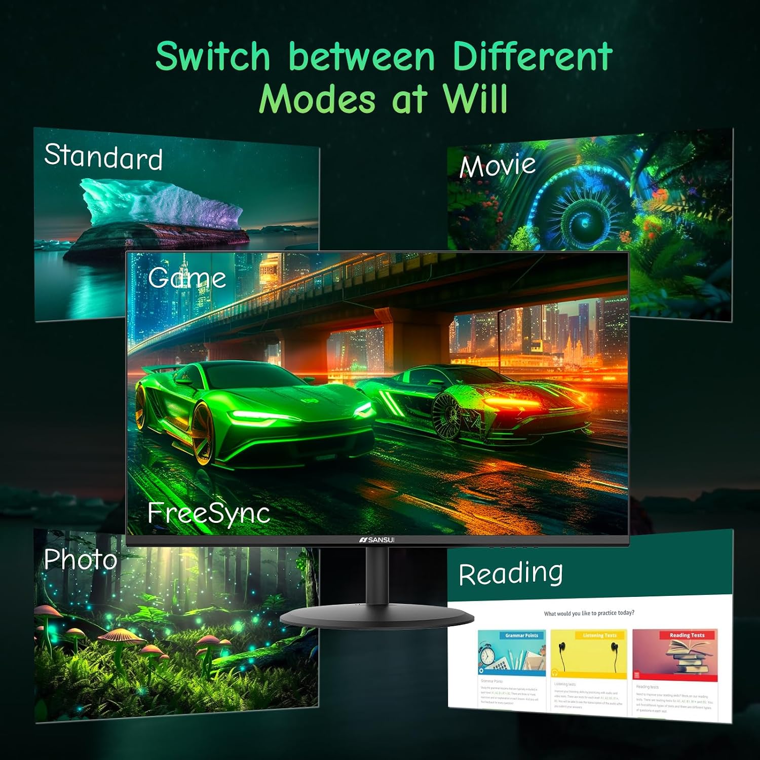 SANSUI Computer Monitor 24 inch Eye Care FHD 1080P Display HDMI,VGA Ports with 178° Viewing Angle/Frame-Less/Tilt/VESA Compatible for Office and Home