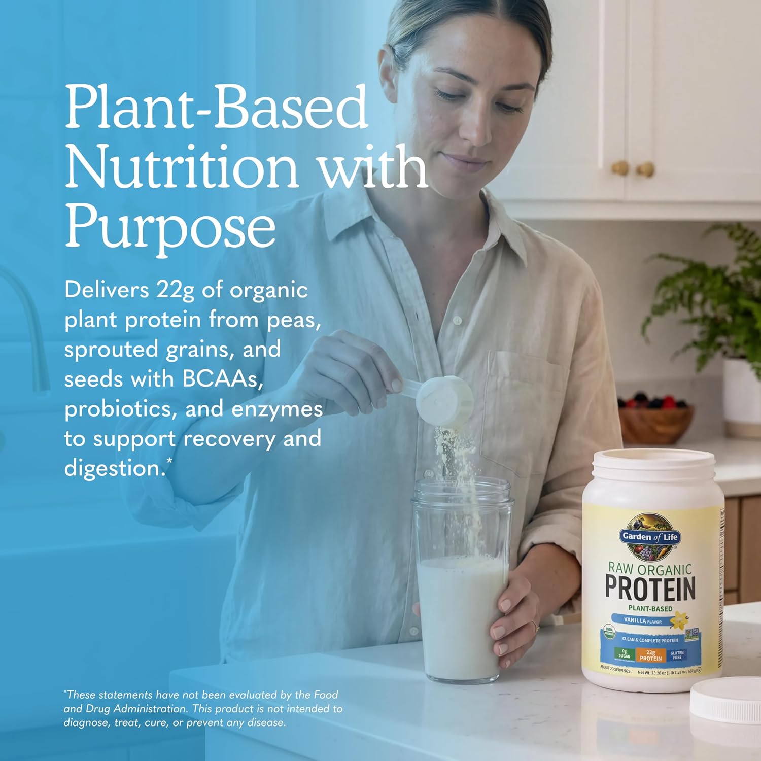 Garden of Life Protein Powder, Vegan Protein Powder, BCAA, Probiotics & Digestive Enzymes, Gluten & Lactose Free, Vanilla, 1.5 LB