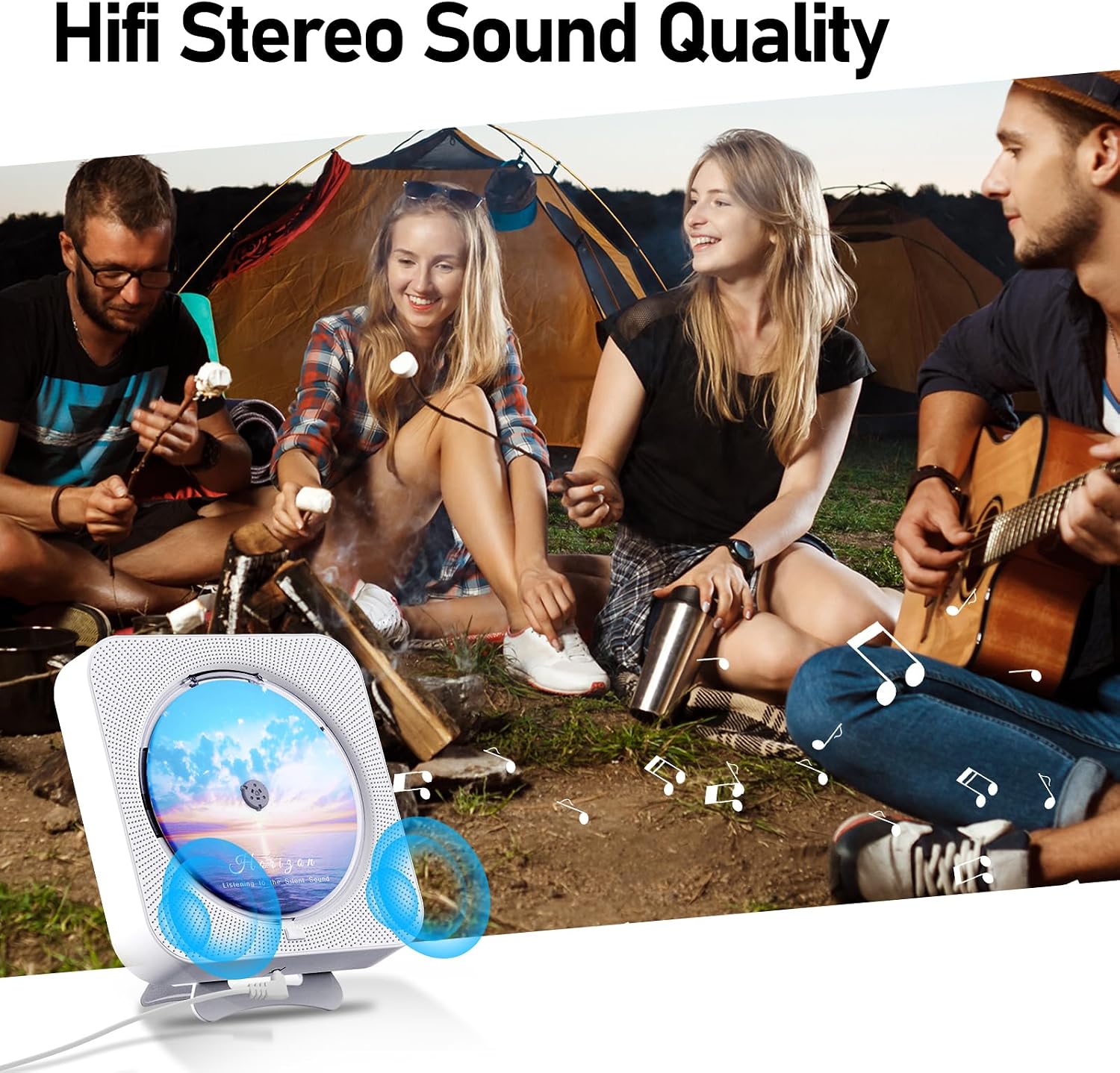 MICOCIOUS Bluetooth Portable Home CD Music Player with Remote Control, Timer, Built-in Speakers and LED Display - FM Radio Boombox (White)