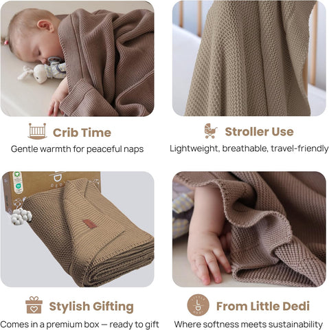 Organic Cotton Baby Blanket 30x40 in, Mocha Meringue – GOTS Certified, Soft Knit Swaddle with Gift Box, Breathable Nursery Blanket for Crib & Stroller, Machine Washable