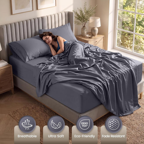 Extra Deep Pocket Full Sheet Set - 4PCs Fits Up to 21 Inches - Grey