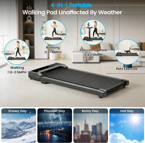 Walking Pad Treadmill for Home - Under Desk Walking and Running with Remote Control Portable Electric Machine Adjustable Slim Compact with 0.6-4.0MPH Modes Max up 265 Lbs for Home Office