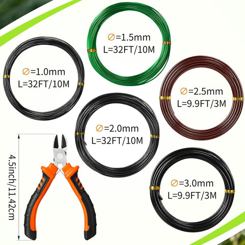 Mudder 5 Roll Bonsai Training Wire Aluminum 1/1.5/2.0/2.5/3mm Classic