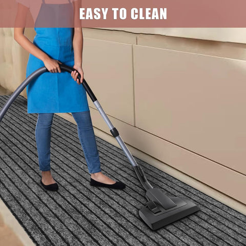 Runner Rug 2 ft x 7 ft Indoor/Outdoor Low Profile, Hallway, Kitchen, Patio, Deck Area, RV, Entryway, Garage, with Non-Slip Rubber Backing, Gray with Black Stripe, Custom