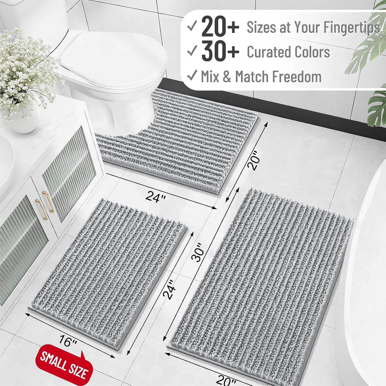 OLANLY Small Bathroom Rugs 24x16, Thick Soft Absorbent Chenille Bath Rugs